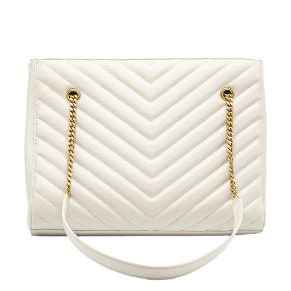 YVES SAINT LAURENT Tribeca Medium Grain De Poudre Leather Shoulder Bag White