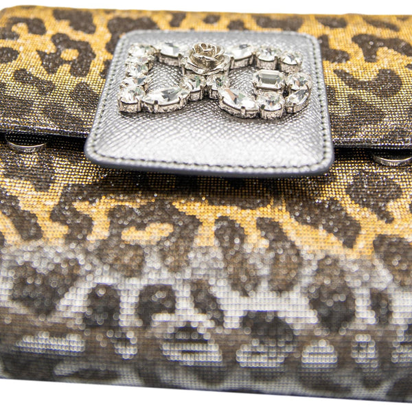 Dolce and Gabbana Kabelka Kristalova Brown Leopard Print Crystal