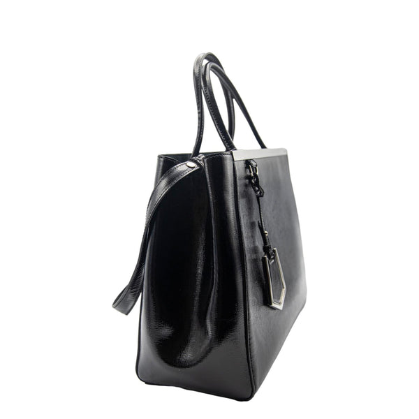 FENDI 2 Jours Patent Leather Shoulder Bag Black