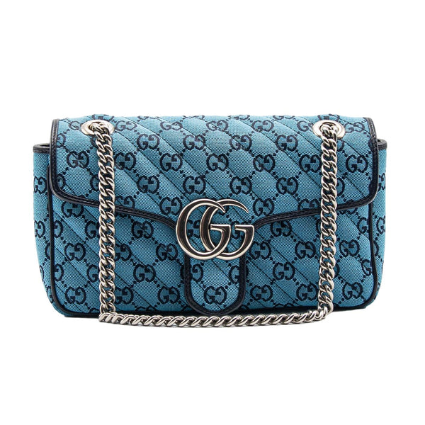 GUCCI GG Marmont Canvas Leather Crossbody Bag Blue 443497