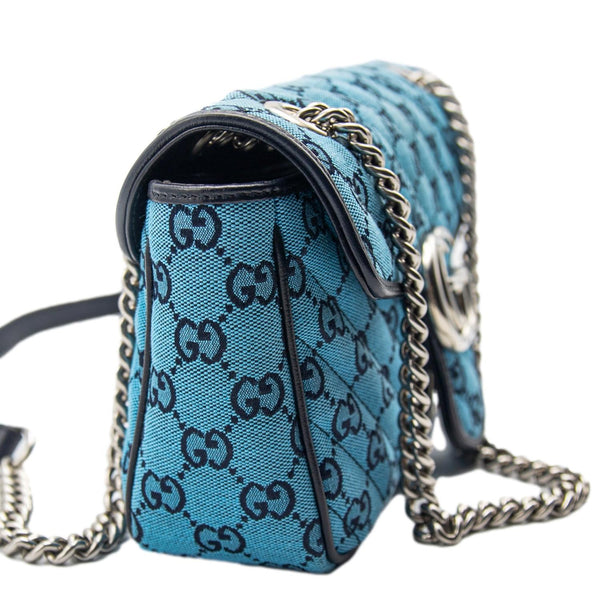 GUCCI GG Marmont Canvas Leather Crossbody Bag Blue 443497