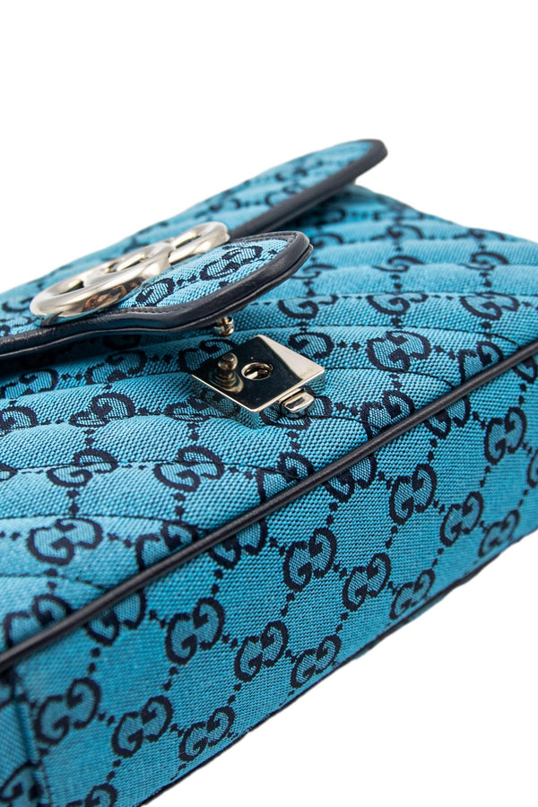 GUCCI GG Marmont Canvas Leather Crossbody Bag Blue 443497