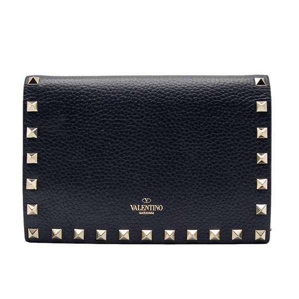 VALENTINO Garavani Rockstud Envelope Leather Chain Crossbody Bag Navy Blue