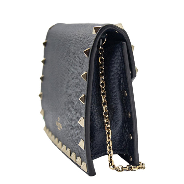 VALENTINO Garavani Rockstud Envelope Leather Chain Crossbody Bag Navy Blue