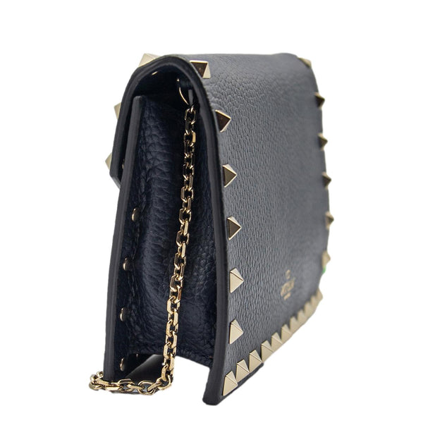 VALENTINO Garavani Rockstud Envelope Leather Chain Crossbody Bag Navy Blue