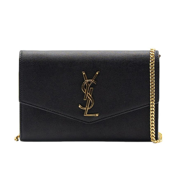 YVES SAINT LAURENT Uptown Leather Crossbody Chain Wallet Black