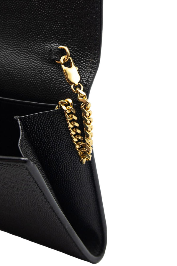 YVES SAINT LAURENT Uptown Leather Crossbody Chain Wallet Black