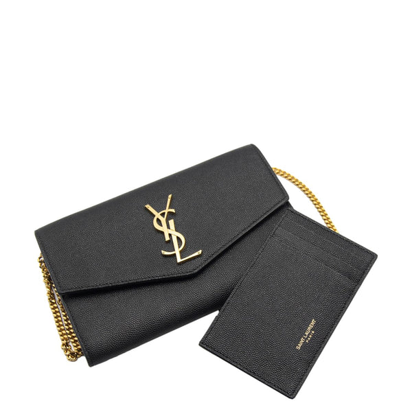 YVES SAINT LAURENT Uptown Leather Crossbody Chain Wallet Black