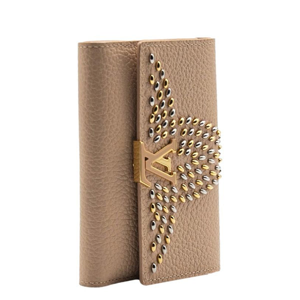 LOUIS VUITTON Capucines Studded Compact Leather Wallet Peach