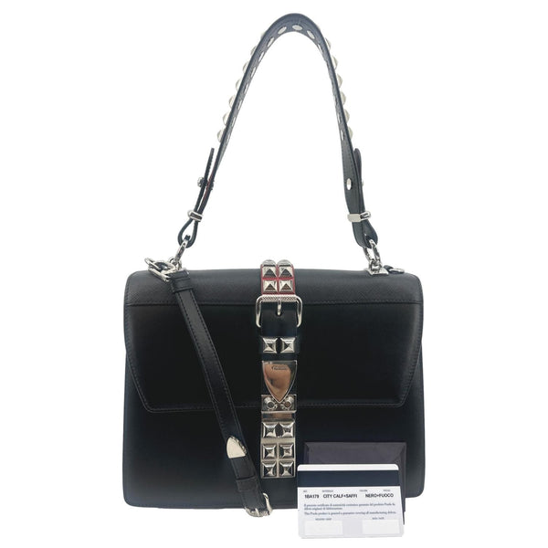 PRADA Elektra Calf Saffiano Leather Shoulder Bag Black