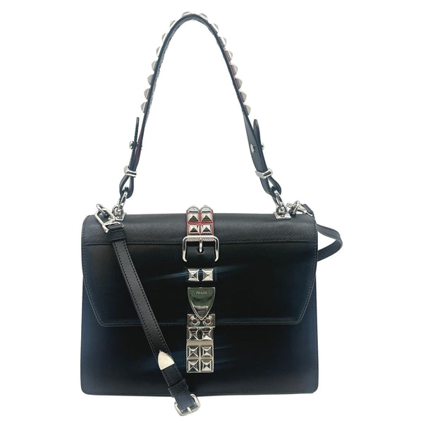 PRADA Elektra Calf Saffiano Leather Shoulder Bag Black