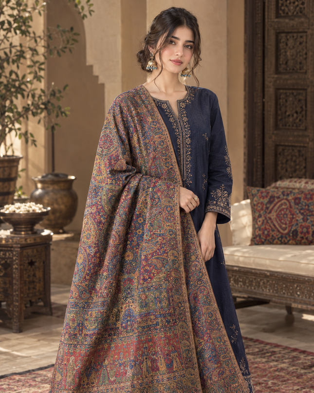 Luxury Pure Indian Mughal Darbar - Kani Moonlight Shawl
