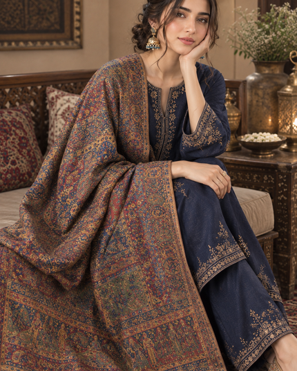 Luxury Pure Indian Mughal Darbar - Kani Moonlight Shawl