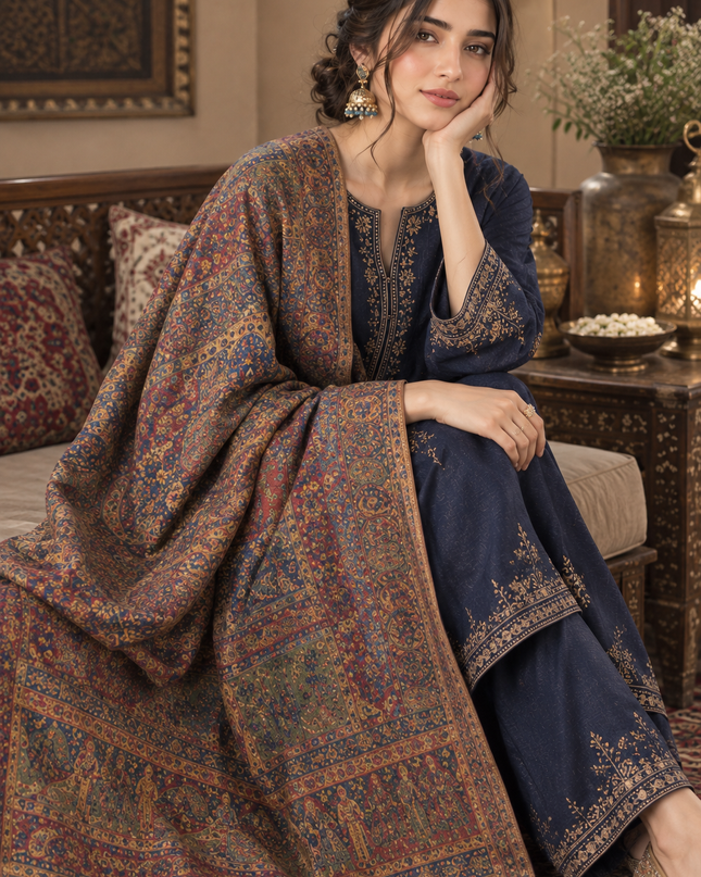 Luxury Pure Indian Mughal Darbar - Kani Moonlight Shawl