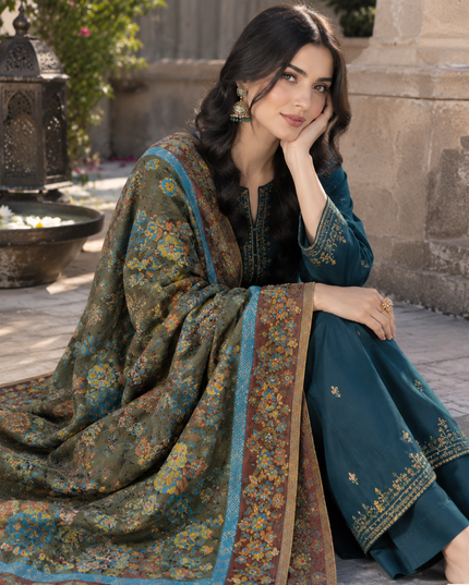 Premium Pure Indian Kani Moonlight Floral Garden - Shawl