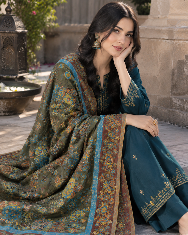 Premium Pure Indian Kani Moonlight Floral Garden - Shawl
