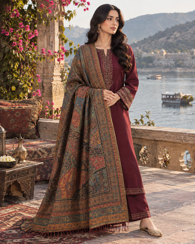 Shah Jahan Antique Shahi Pattern - Pure Indian Kani Moonlight Shawl