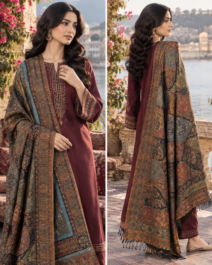 Shah Jahan Antique Shahi Pattern - Pure Indian Kani Moonlight Shawl