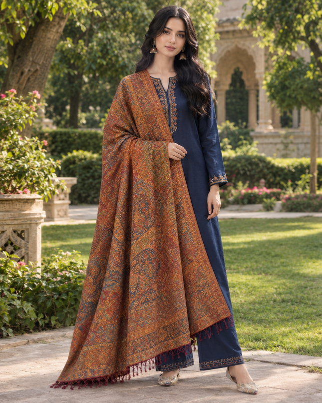 Rust Paisley Medallion - Pure Indian Kani Moonlight Shawl