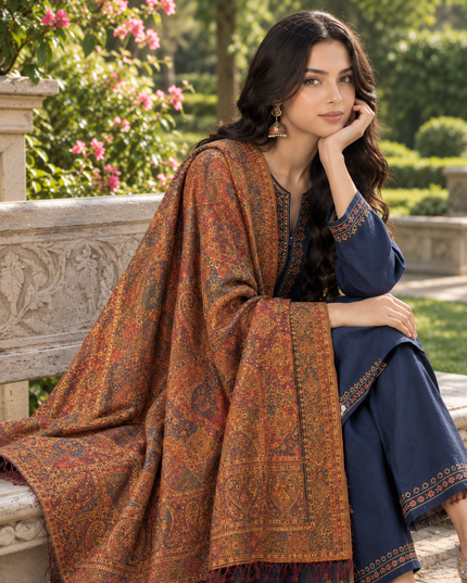 Rust Paisley Medallion - Pure Indian Kani Moonlight Shawl