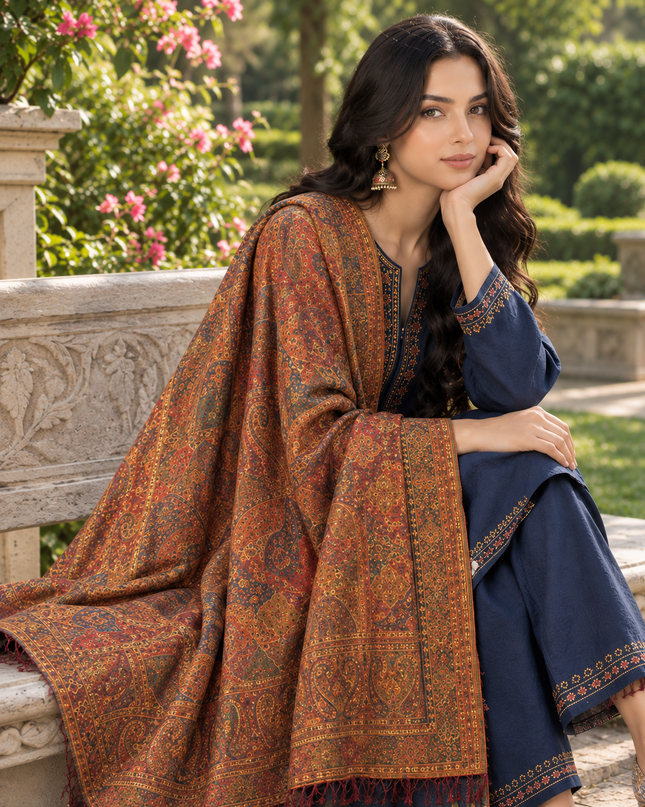 Rust Paisley Medallion - Pure Indian Kani Moonlight Shawl