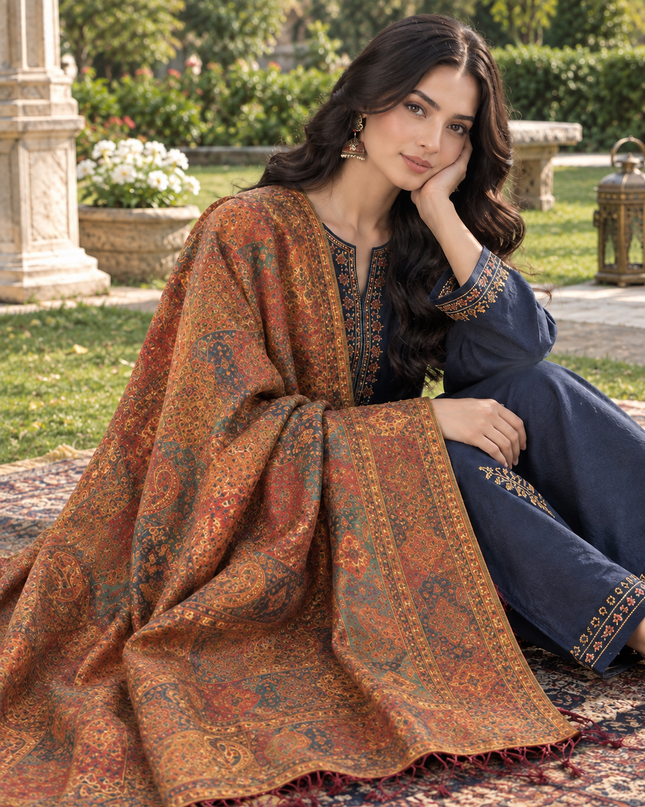 Rust Paisley Medallion - Pure Indian Kani Moonlight Shawl