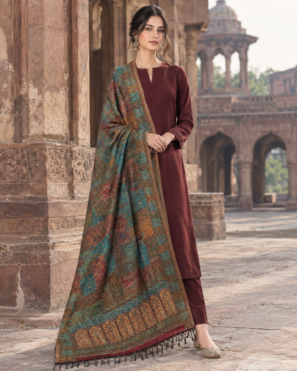Mughal Mehrab Mina Kari - Pure Indian Kani Moonlight Shawl