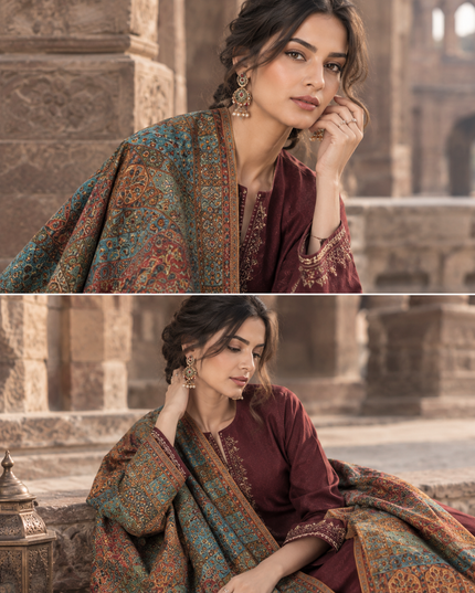 Mughal Mehrab Mina Kari - Pure Indian Kani Moonlight Shawl