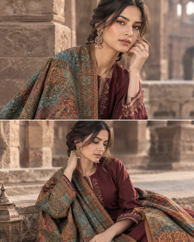 Mughal Mehrab Mina Kari - Pure Indian Kani Moonlight Shawl