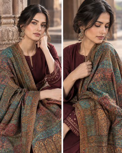 Mughal Mehrab Mina Kari - Pure Indian Kani Moonlight Shawl
