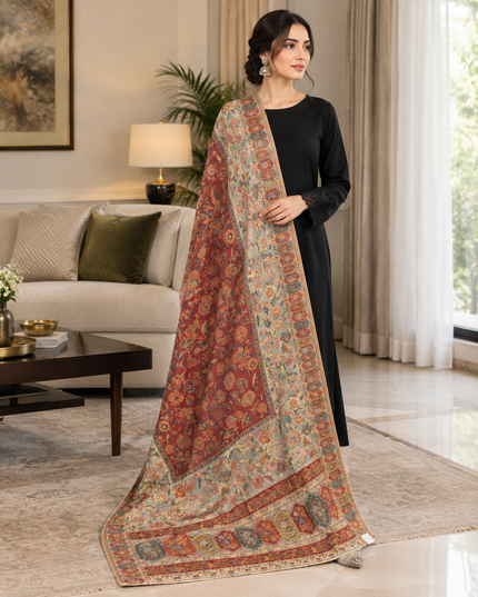 Multi Floral Kalamkari - Pure Indian Kani Moonlight Shawl