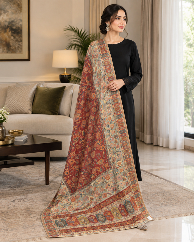 Multi Floral Kalamkari - Pure Indian Kani Moonlight Shawl