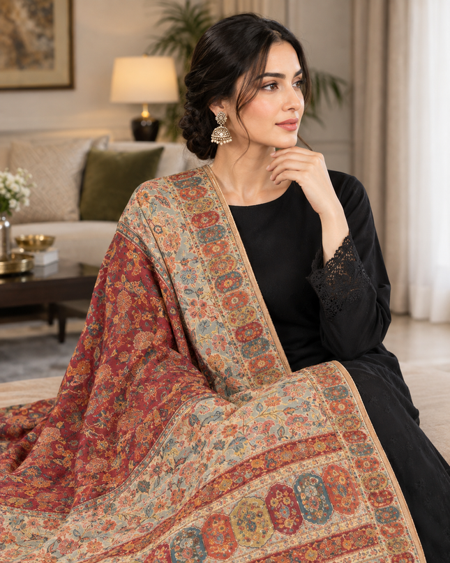 Multi Floral Kalamkari - Pure Indian Kani Moonlight Shawl