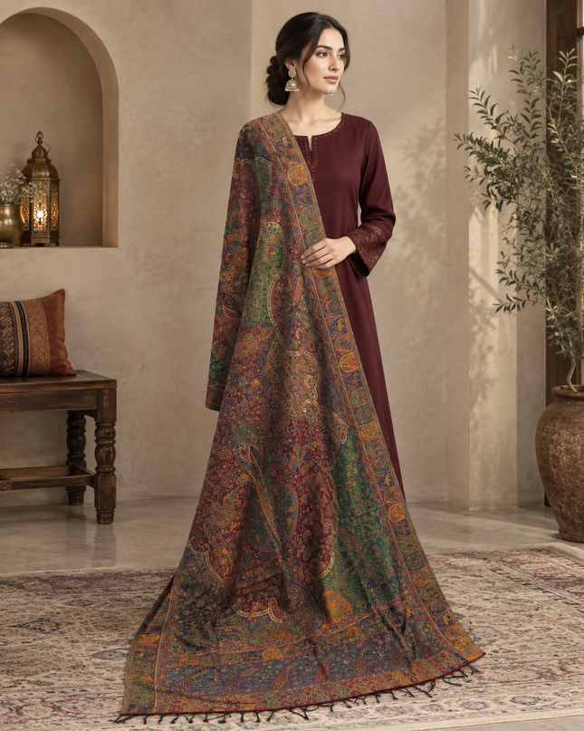 Exclusive Pure Indian Kani Moonlight Shawl - Twin Paisley Jaal