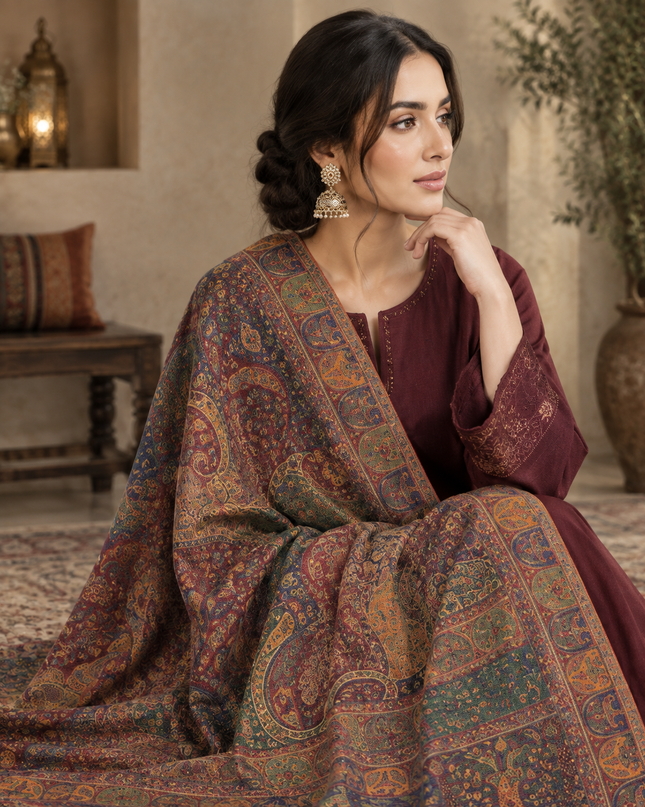 Exclusive Pure Indian Kani Moonlight Shawl - Twin Paisley Jaal