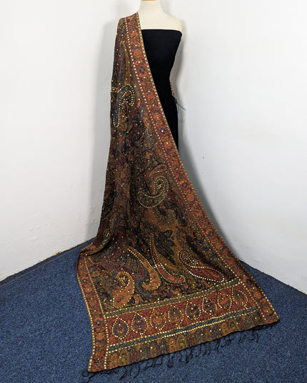 Exquisite Pure Kani Moonlight Shawl with Indian Golden Mukesh Work