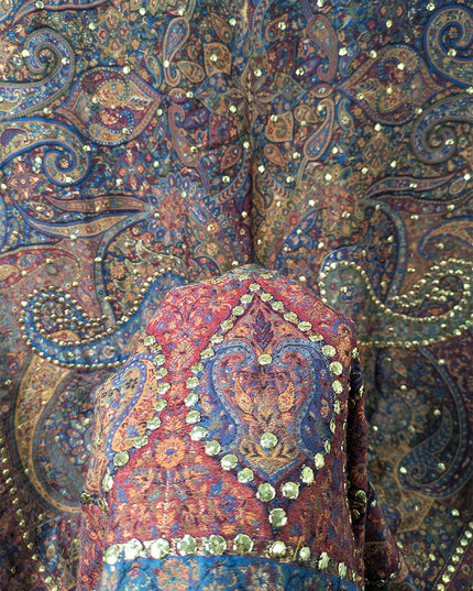 Exquisite Pure Kani Moonlight Shawl with Indian Golden Mukesh Work