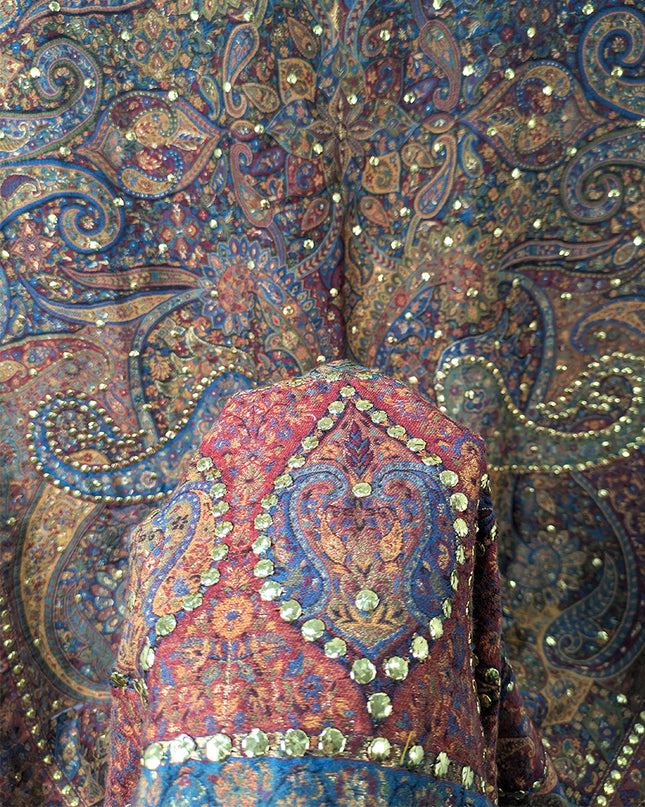 Exquisite Pure Kani Moonlight Shawl with Indian Golden Mukesh Work
