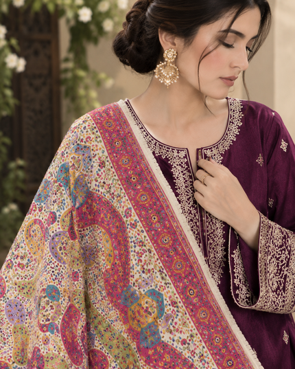 Premium Pure Indian Kani Silk Shawl - Mughal Art