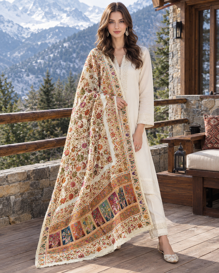 Pure Indian Dola Kani Silk Shawl - Paisley Jaal Patterns