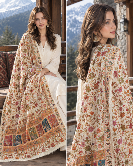 Pure Indian Dola Kani Silk Shawl - Paisley Jaal Patterns