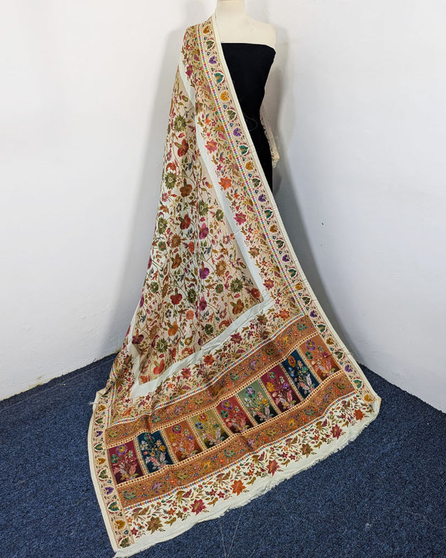 Pure Indian Moonlight Kani Silk Shawl - Paisley Jaal Patterns