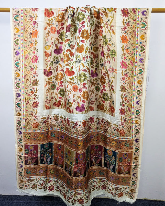 Pure Indian Moonlight Kani Silk Shawl - Paisley Jaal Patterns