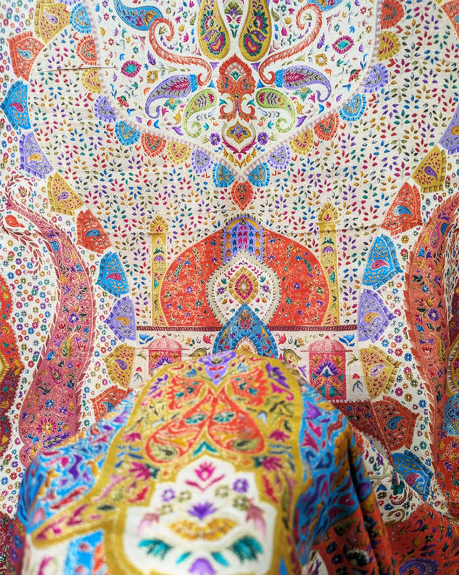 Luxury Pure Indian Moonlight Kani Silk Shawl (Ready To Wear)