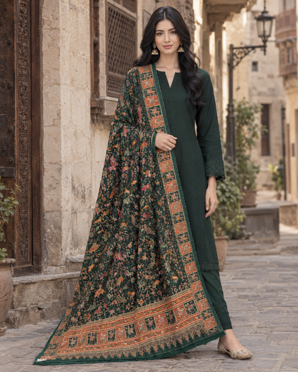 Premium Pure Indian Dola Kani Silk Shawl - Mughal Shikargah
