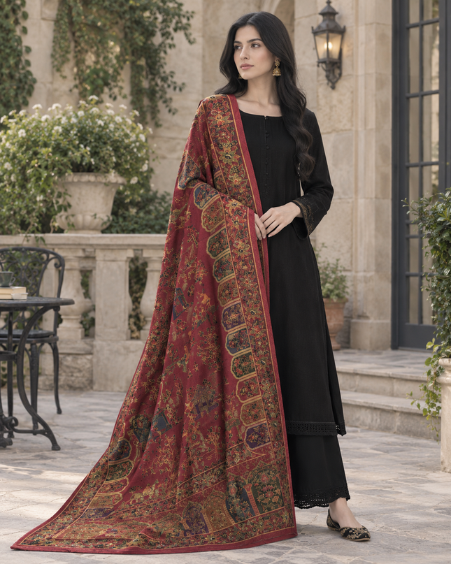 Premium Pure Indian Dola Kani Silk Shawl - Mughal Shikaargah