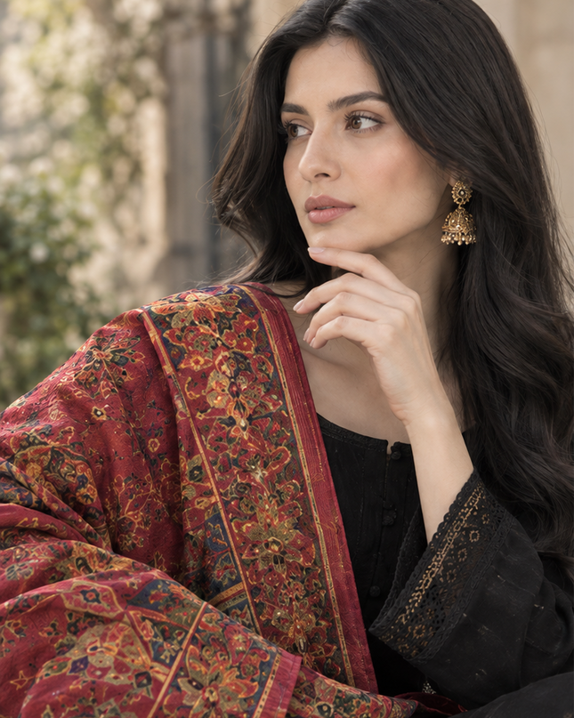Premium Pure Indian Dola Kani Silk Shawl - Mughal Shikaargah