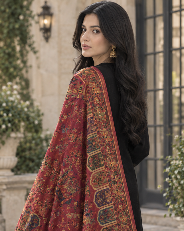Premium Pure Indian Dola Kani Silk Shawl - Mughal Shikaargah