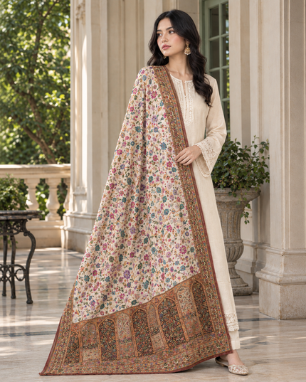 Luxury Pure Indian Moonlight Kani Silk Shawl (Ready To Wear)