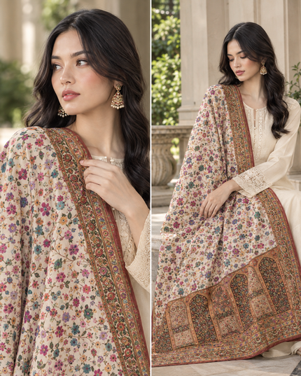 Luxury Pure Indian Moonlight Kani Silk Shawl (Ready To Wear)